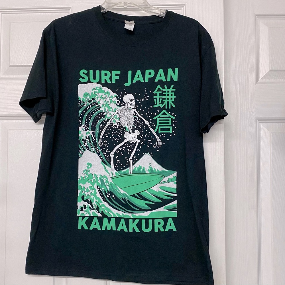 Surf Japan Kamakura Skeleton Surfing Graphic Tee T-shirt Black Sz M